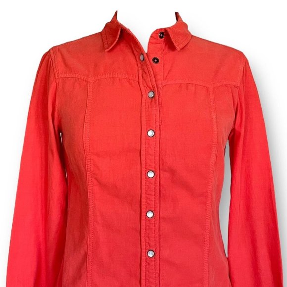 Holding Horses Womens Coral Pearl Snap Shirt Sz 0 Western Corduroy Anthropologie - Picture 4 of 8